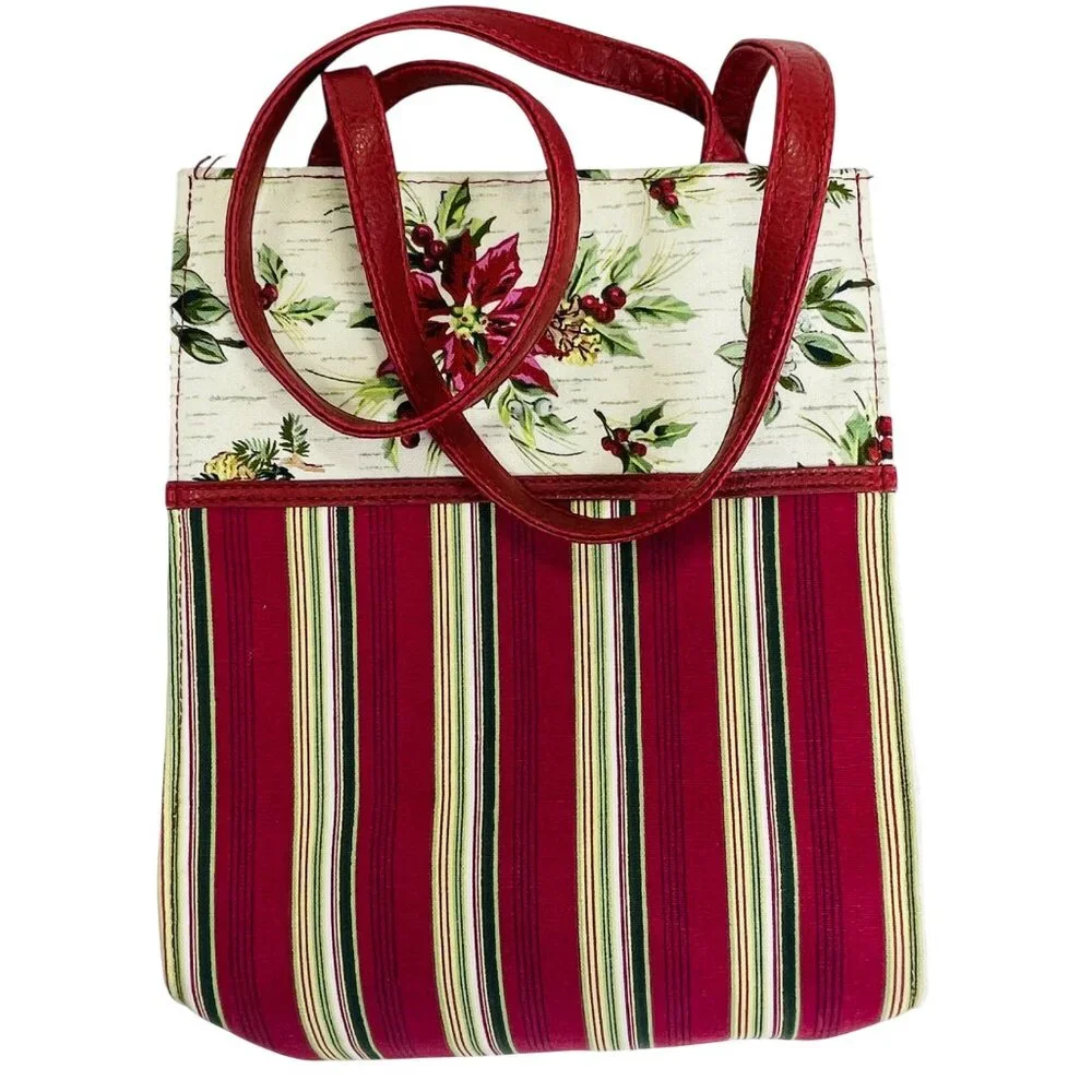 Longaberger Holiday Gift Bag Holiday Stripe Holiday Botanical #23540 Poinsettia
